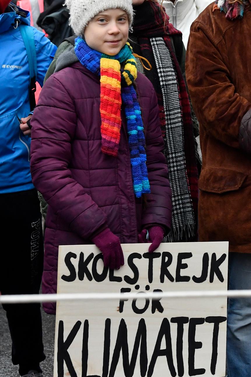 Swedish climate activist Greta Thunberg takes part in a "Youth Strike 4 Climate" protest march on March 6, 2020 in Brussels. (Photo by JOHN THYS / AFP) (Photo by JOHN THYS/AFP via Getty Images)