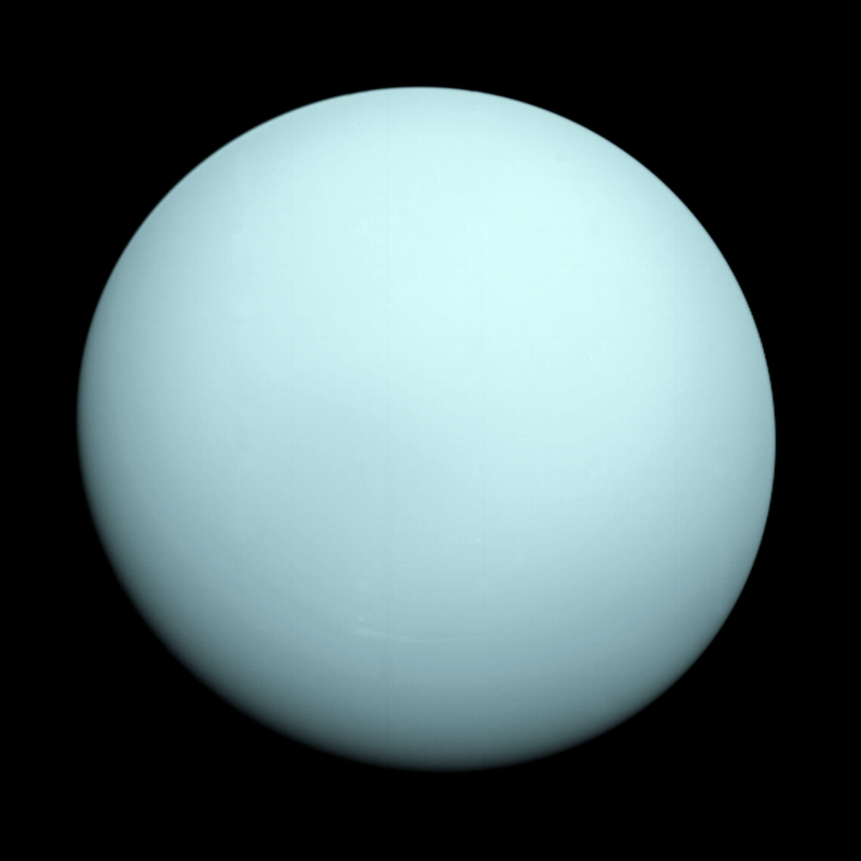 This is an image of the planet Uranus taken by the spacecraft Voyager 2. NASA's Voyager 2 spacecraft flew closely past distant Uranus, the seventh planet from the Sun, in January 1986. 