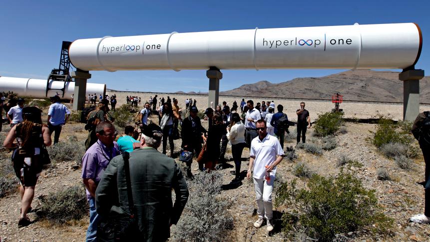 A Hyperloop tube is displayed during the first test of the propulsion system at the Hyperloop One Test and Safety site on May 11, 2016 in Las Vegas, Nevada.
Hyperloop One stages the first public demonstration of a key component of the startup's futuristic rail transit concept that could one day ferry passengers at near supersonic speeds. / AFP / John GURZINSKI        (Photo credit should read JOHN GURZINSKI/AFP/Getty Images)