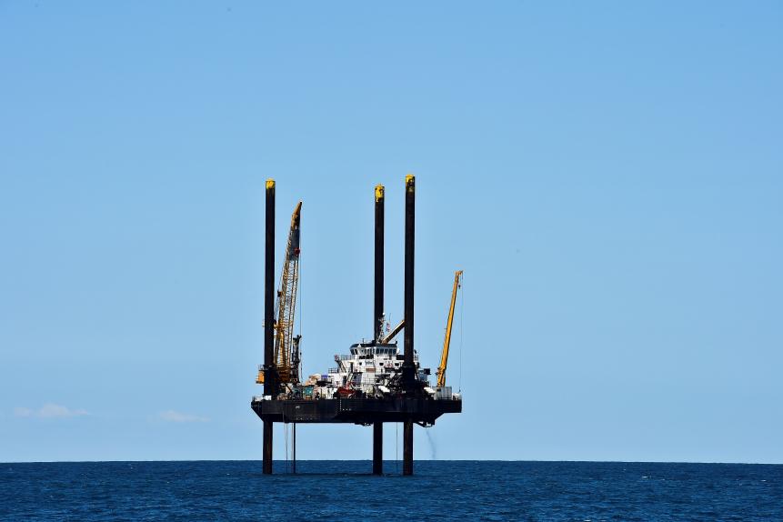 A picture of the L/B MYRTLE Offshore Support Vessel, -a scientific plataform working in the Gulf of Mexico- in front of the Yucatan State, in Mexico, on May 7, 2016. 
A scientific mission led by IODP (International Ocean Discovery Program) studies the Chicxulub impact crater on the Gulf of Mexico, created after an asteroid crashed 66 million years ago. The research aims to find evidence of the origin of the universe and the evolution of life on Earth. / AFP / RONALDO SCHEMIDT        (Photo credit should read RONALDO SCHEMIDT/AFP/Getty Images)
