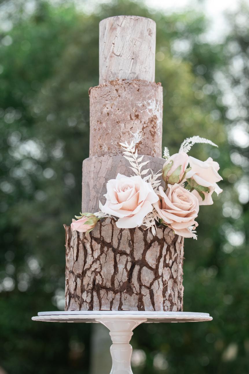 Bindi and Chandler's nature-themed wedding cake. Photograph: Russell Shakespeare