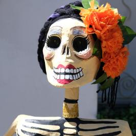 In Mexico, it’s hard to go to a party or attend a street festival without encountering papier-mâché. The colorful paper craft—known as cartonería (from the Spanish word for cardboard)—headlines on skeletons and otherworldly beings during Día de los Muertos (Day of the Dead). This is another take on the iconic Catrina. 