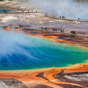 Grand Prismatic and tourists during summer. Photographed in 2013.