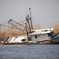 (ALL RIGHTS) Shrimping boat along the Alabama Gulf Coast near the historic fishing community of Bayou La Batre.  In 2009, The Nature Conservancy received a $2.9 million NOAA-ARRA grant to restore a total of 3 acres of oyster reefs along Coffee Isaland and Alabama Port. © Hunter Nichols