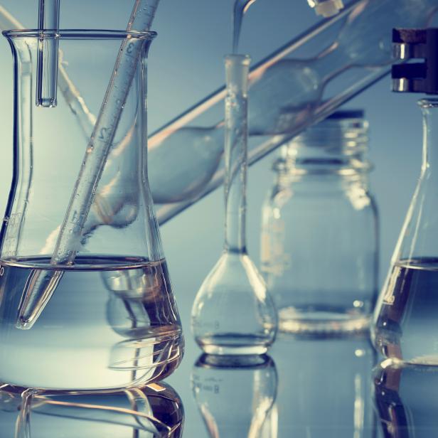 Laboratory glassware.