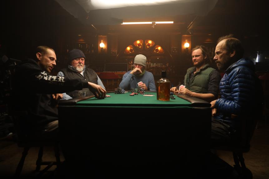 Kris, Vernon, Crew, Zeke and Steve at the poker table