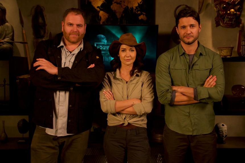 Josh Gates with Expedition X’s Jessica Chobot and Phil Torres