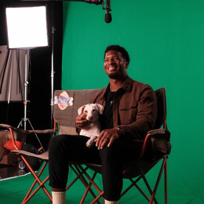 New York Giants' Jameis Winston Plays With Puppy Bowl XXII Rescue Pups