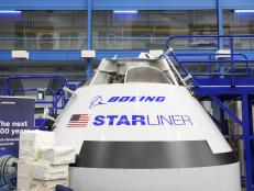 HOUSTON, TX - OCTOBER 24: A mockup of the Boeing Starliner spacecraft is seen inside the Space Vehicle Mockup Facility during a media preview for an upcoming public open house at NASA's Johnson Space Center on October 24, 2018 in Houston, Texas. The public open house will celebrate NASA's 60th anniversary and the International Space Station's 20th anniversary. (Photo by Loren Elliott/Getty Images)