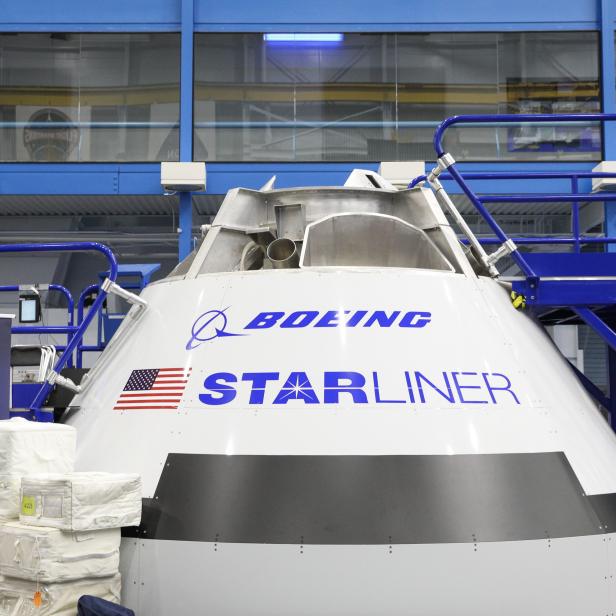 HOUSTON, TX - OCTOBER 24: A mockup of the Boeing Starliner spacecraft is seen inside the Space Vehicle Mockup Facility during a media preview for an upcoming public open house at NASA's Johnson Space Center on October 24, 2018 in Houston, Texas. The public open house will celebrate NASA's 60th anniversary and the International Space Station's 20th anniversary. (Photo by Loren Elliott/Getty Images)