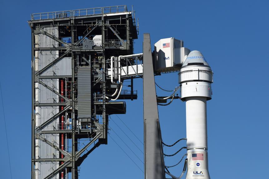 Boeing's first CST-100 Starliner spacecraft sits atop a United Launch Alliance Atlas V rocket on pad 41 at Cape Canaveral Air Force Station on December 4, 2019 in Cape Canaveral, Florida. The Starliner crew capsule, designed to carry as many as seven astronauts to the International Space Station (ISS), is scheduled to make its first unmanned test flight to the ISS on December 19.  (Photo by Paul Hennessy/NurPhoto via Getty Images)