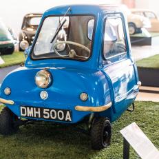 THE HAGUE, NETHERLANDS - JULY 5: A 1962 Peel P50, the smallest microcar ever manufactured, stands at the microcar exhibition at the Louwman Museum on July 5, 2019 in The Hague, The Netherlands.  Built on the Isle of Man, it is just 132 cm long, 99 cm wide and weighs just 59 kilos. Microcars are light-weight miniature vehicles, usually powered by a motorcycle engine. They offered a cheap means of transport in post-war Europe and were popular until the early 1960s by which time the European motor industry had recovered. Today they are highly sought-after and have reached cult status. (Photo by Michel Porro/Getty Images)