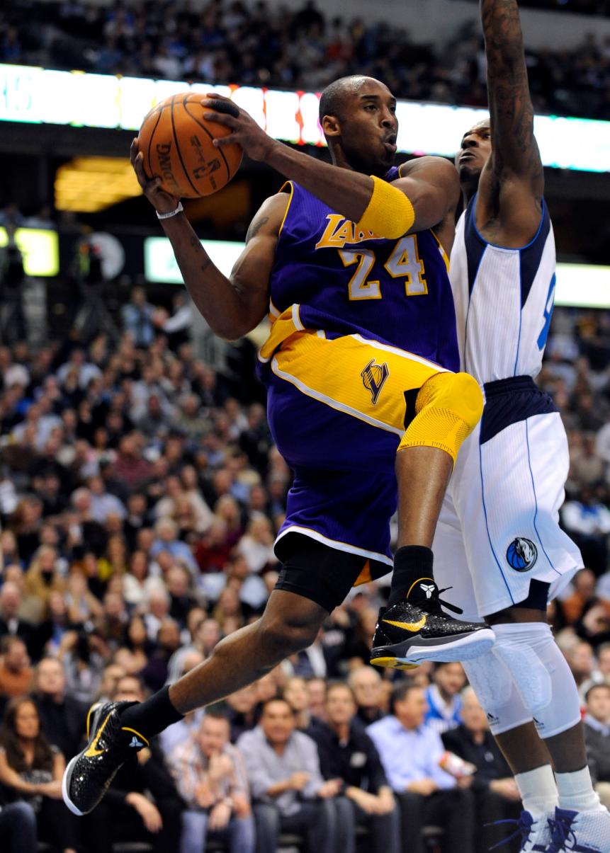 January 19, 2011: Los Angeles Lakers shooting guard Kobe Bryant #24 finished with 21 points in an NBA game between the Los Angeles Lakers and the Dallas Mavericks at the American Airlines Center in Dallas, TX Dallas defeated Los Angeles 109-100 (Photo by Albert Pena/Icon SMI/Corbis/Icon Sportswire via Getty Images)