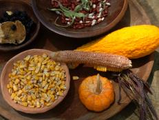 wooden platter of natural foods from the harvest