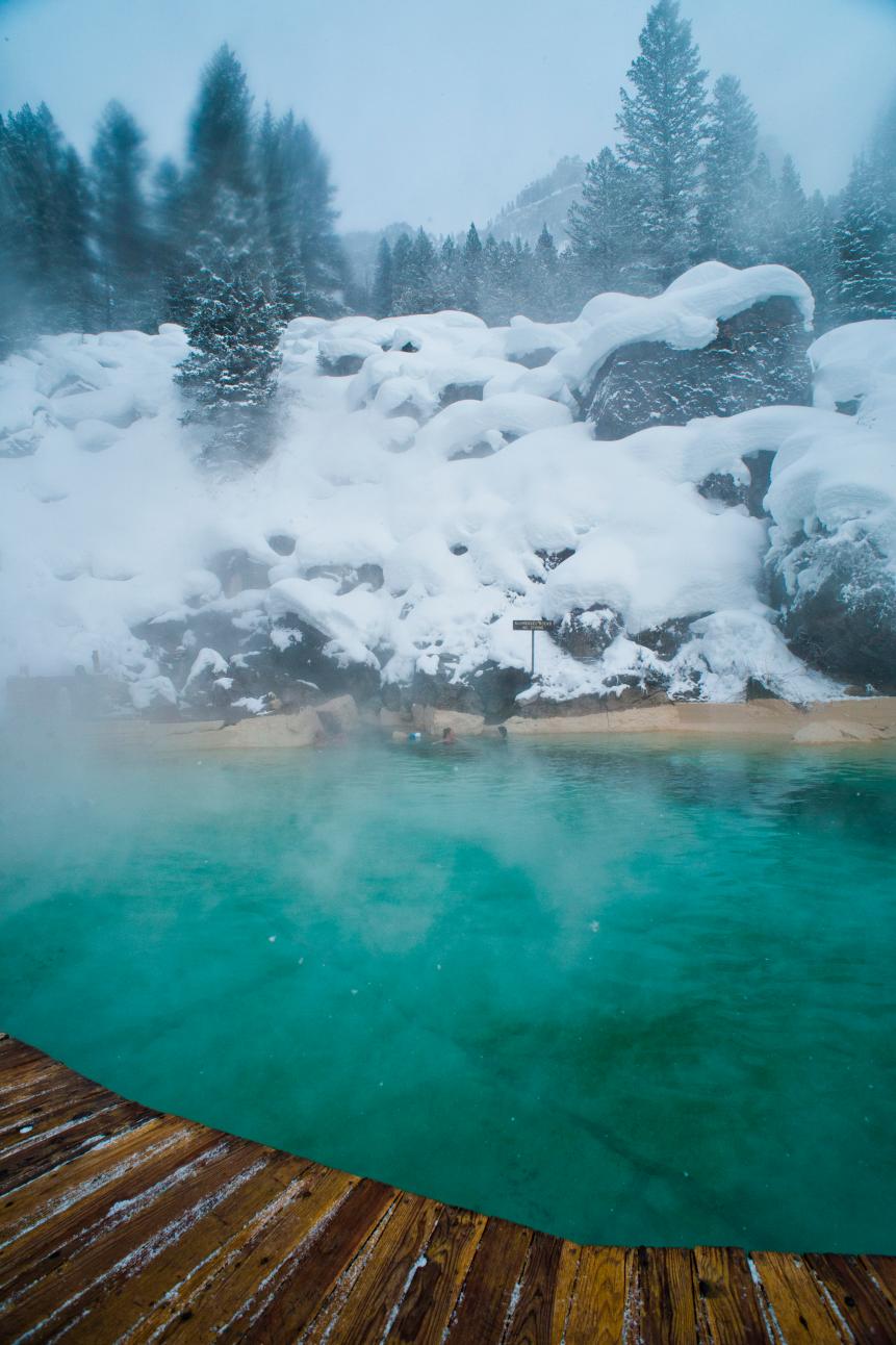 Steam rises from the Granite Hot Springs in Jackson Hole, Wyoming.