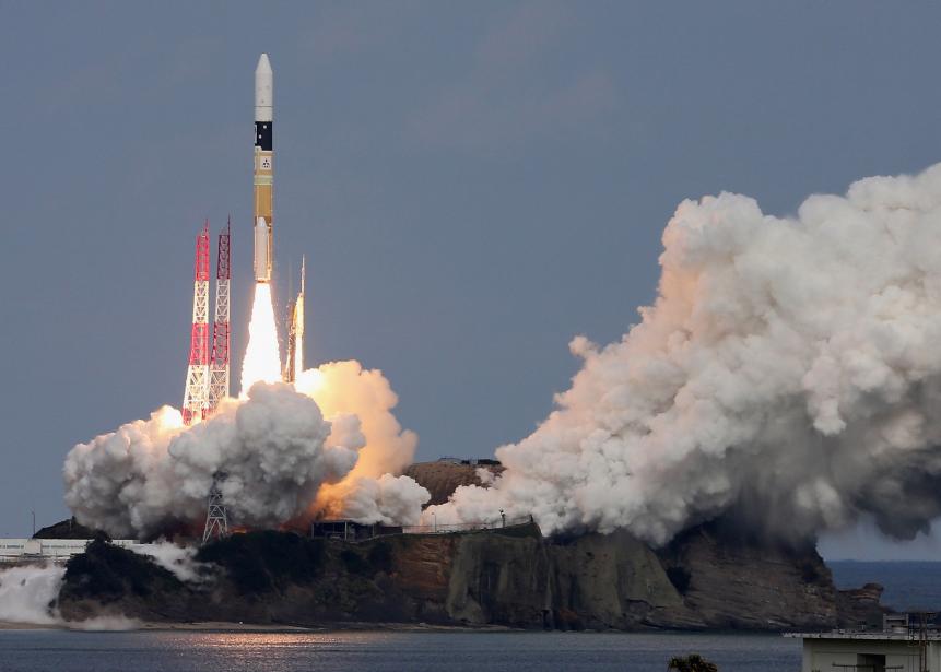 MINAMITANE, JAPAN - DECEMBER 03:     The H-2A Launch Vehicle No. 26 carrying Hayabusa 2, an asteroid probe of Japan Aerospace Exploration Agency (JAXA) lifts off from the launch pad at the JAXA's Tanegashima Space Center on December 3, 2014 in Minamitane, Kagoshima, Japan. The Hayabusa 2's mission is to travel approximately 5 billion kilometers over six years to acquire asteroid samples.  (Photo by The Asahi Shimbun via Getty Images)