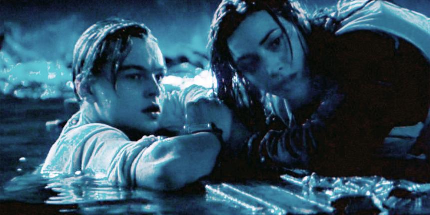 LOS ANGELES - DECEMBER 19: The movie "Titanic", written and directed by James Cameron. Seen here from left, Leonardo DiCaprio as Jack and Kate Winslet as Rose after the Titanic has sunk. Initial USA theatrical wide release December 19, 1997. Screen capture. Paramount Pictures. (Photo by CBS via Getty Images)