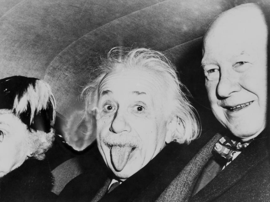 (Original Caption) May 5, 1958-Princeton, New Jersey: Albert Einstein gives the "Razz".