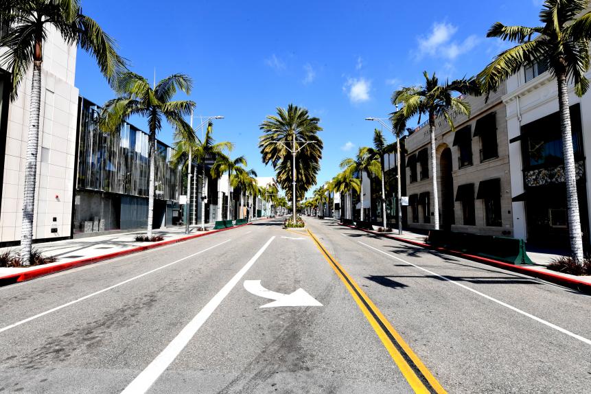 BEVERLY HILLS, CALIFORNIA - APRIL 11: Rodeo Drive is shown on April 11, 2020 in Beverly Hills, California. COVID-19 has spread to most countries around the world, claiming 108,000 lives with infections at 1.7 million people. (Photo by Kevin Winter/Getty Images)