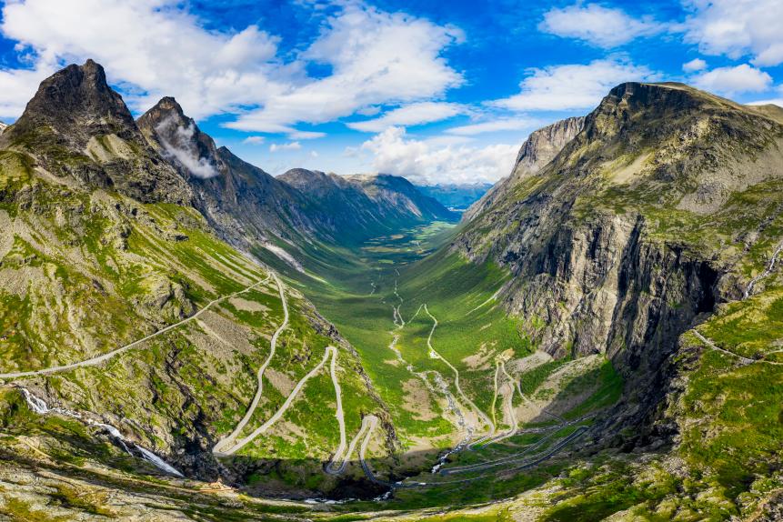 Trollstigen - Trolls Ladder dramatic mountain Road landscape, Norway, Scandinavia.
