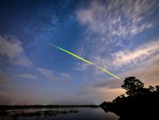 A rare Green Fireball meteor from the Eta Aquarid Meteor Shower around 5 a.m. in Babcock Wildlife Management Area near Punta Gorda, Florida