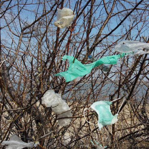 ODESSA OBLAST, UKRAINE - APRIL 04, 2020: Coronavirus (COVID-19) is contributing to pollution, as discarded face masks clutter urban parks &amp; streets of the city along with plastic and other trash. Ecological pollution problem - PHOTOGRAPH BY Andrey Nekrasov / Barcroft Studios / Future Publishing (Photo credit should read Andrey Nekrasov/Barcroft Media via Getty Images)