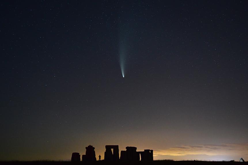 Comet Neowise streaks over the ancient stone circle and lone silhouette figure in Wiltshire, UK
A very rare astronomical event  - a spectacular sight streaking across the skies over the UK and around the world.

Comet Neowise - officially called C/2020 F3 â   first appeared towards the end of March.