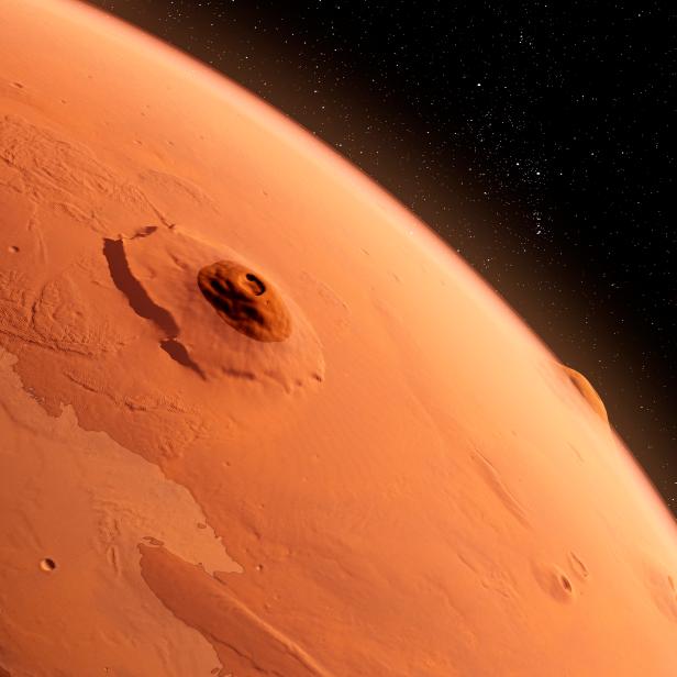 Olympus Mons, Mars, computer illustration.