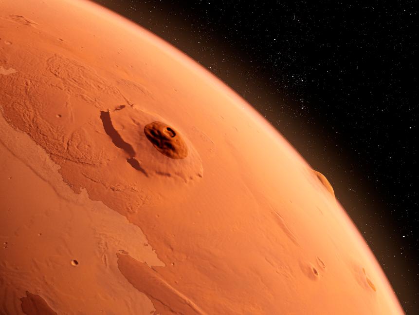 Olympus Mons, Mars, computer illustration.