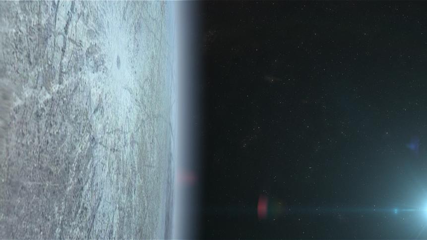 Satellite orbiting near moon Europa. CG image.