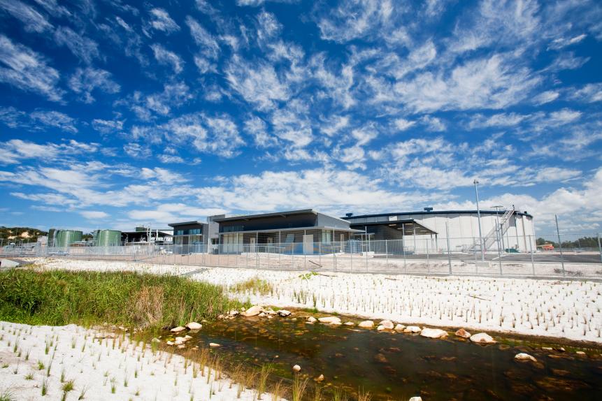 A new multi million $ desalination plant in Sydney, Australia. Muxh of Victoria and New South Wales have suffered an awful drought for the last 10-15 years. This has threatened water supplies to even major cities like Sydney. Making drinking water out of sea water, is expensive but seen as essential in order to secure Sydneys water supply.