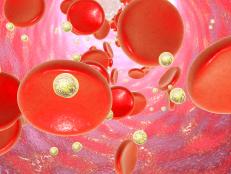 Nanoparticles in blood. Conceptual image demonstrating a potential application of nanotechnology for diagnosis and treatment of diseases.