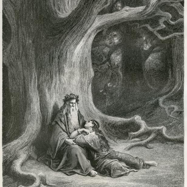 Engraving from Idylls of the King poems by Lord Tennyson from 1889