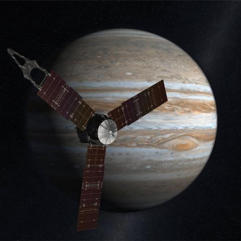 Juno’s primary goal is to understand the origin and evolution of Jupiter. Juno will go about this by determining the moisture content of Jupiter’s atmosphere to determine how the planet formed, measure the composition, temperature, cloud motion and other properties of the atmosphere, map magnetic and gravity fields, and explore the magnetosphere, particularly at Jupiter’s poles.