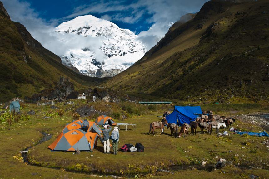 Jangothang at 4000 meters is Jhomolhari base camp in Timphu region during trek in Bhutan.