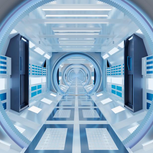3D rendered Illustration, visualisation of the interior of a futuristic space ship corridor.