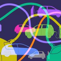 Colorful silhouttes of different Electric Car or automobile types