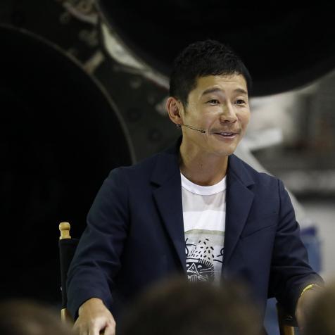 Yusaku Maezawa, founder and president of Start Today Co., speaks during an event at the SpaceX headquarters in Hawthorne, California, U.S., on Monday, Sept. 17, 2018. Elon Musk just revealed the identity of the precious cargo hitching a ride around the moon with his rocket company: Japanese billionaire Maezawa. Photographer: Patrick T. Fallon/Bloomberg via Getty Images