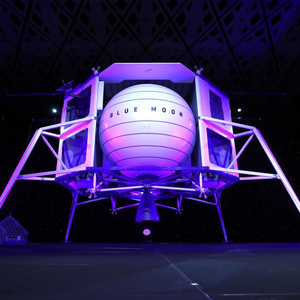 WASHINGTON, DC - MAY 09: Jeff Bezos, owner of Blue Origin, speaks about outer space before unveiling a new lunar landing module called Blue Moon, during an event at the Washington Convention Center, May 9, 2019 in Washington, DC. Bezos said the lunar module will be used to land humans the moon once again.
 (Photo by Mark Wilson/Getty Images)