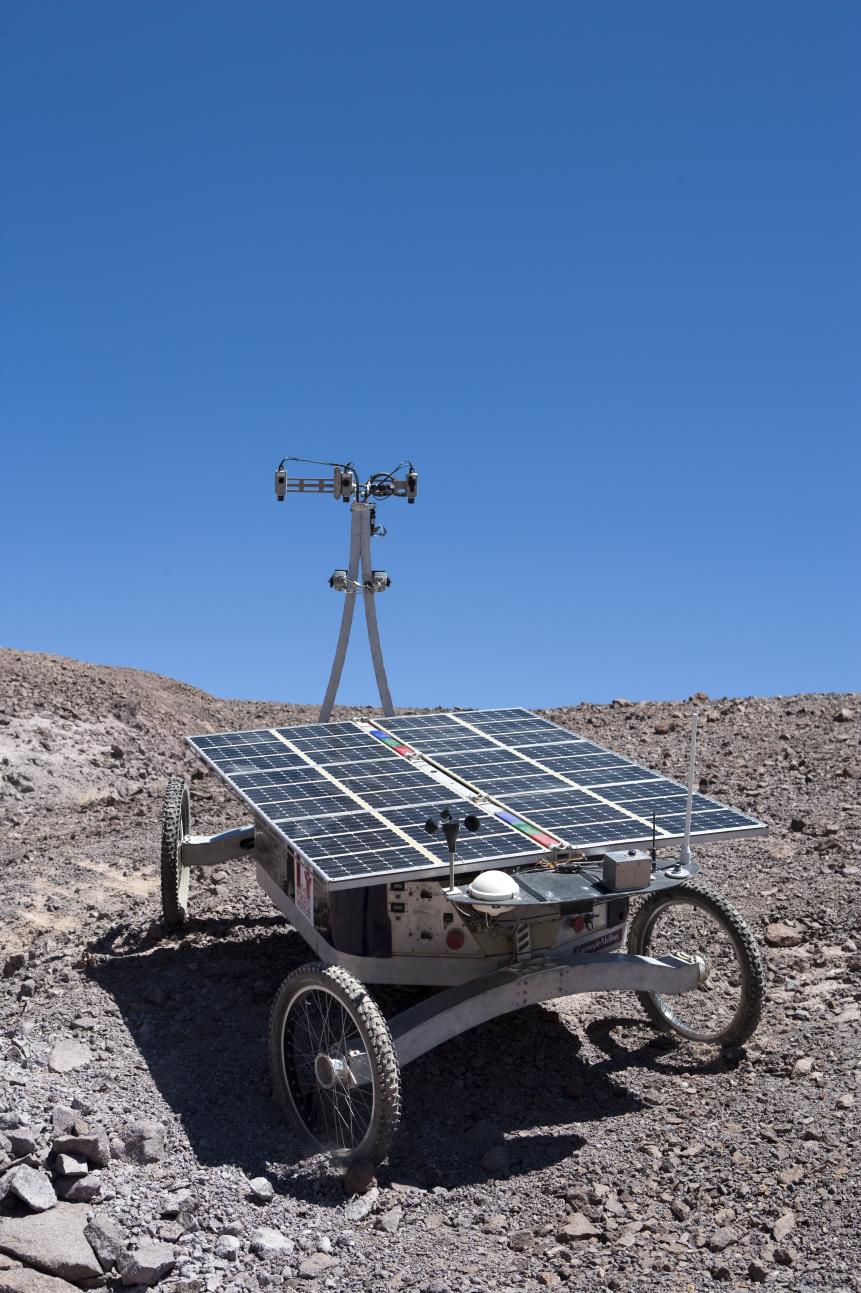 ATACAMA DESERT, CHILE - 2005: Engineers from Carnegie Mellon University developed this robot rover, named Zoe, to detect life on seemingly lifeless environments. Zoe features a cutting-edge system for identifying organic molecules that may one day help find life on Mars, and it is 20 times as fast as the Mars rovers Spirit and Opportunity. (Photo by John B. Carnett/Bonnier Corporation via Getty Images)