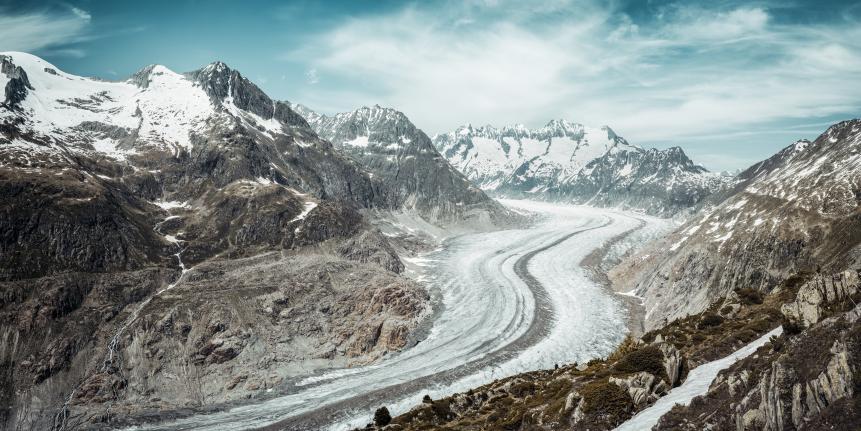 Aletsch glacier with surrounded mountains