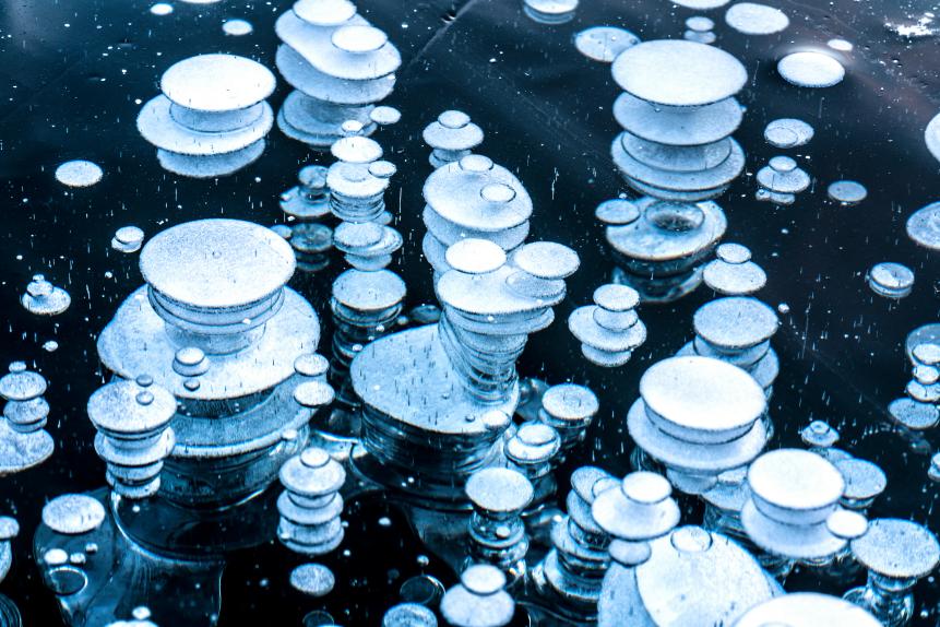 Shape and details of methane bubbles trapped in ice