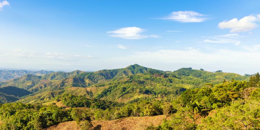 Panoramic landscape from interior in Azuero peninsula in Panama,