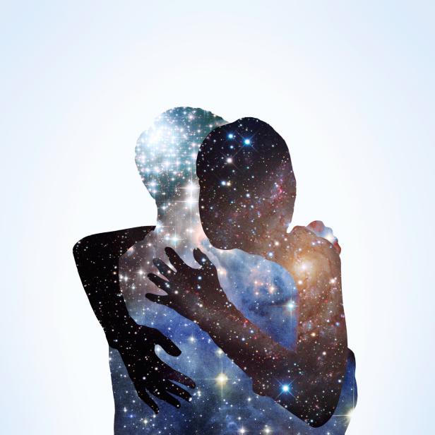 The shape of a couple hugging with stars.