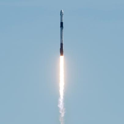 A SpaceX Falcon 9 rocket carrying the company's Crew Dragon spacecraft is launched on Axiom Mission 1 (Ax-1) to the International Space Station with Commander Michael López-Alegría of Spain and the United States, Pilot Larry Connor of the United States, and Mission Specialists Eytan Stibbe of Israel, and Mark Pathy of Canada aboard, Friday, April 8, 2022, at NASA’s Kennedy Space Center in Florida. The Ax-1 mission is the first private astronaut mission to the International Space Station. López-Alegría, Connor, Pathy, Stibbe launched at 11:17 a.m. from Launch Complex 39A at the Kennedy Space Center to begin their 10-day mission. Photo Credit: (NASA/Joel Kowsky)