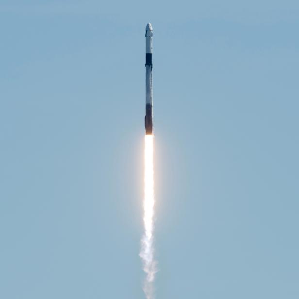 A SpaceX Falcon 9 rocket carrying the company's Crew Dragon spacecraft is launched on Axiom Mission 1 (Ax-1) to the International Space Station with Commander Michael López-Alegría of Spain and the United States, Pilot Larry Connor of the United States, and Mission Specialists Eytan Stibbe of Israel, and Mark Pathy of Canada aboard, Friday, April 8, 2022, at NASA’s Kennedy Space Center in Florida. The Ax-1 mission is the first private astronaut mission to the International Space Station. López-Alegría, Connor, Pathy, Stibbe launched at 11:17 a.m. from Launch Complex 39A at the Kennedy Space Center to begin their 10-day mission. Photo Credit: (NASA/Joel Kowsky)