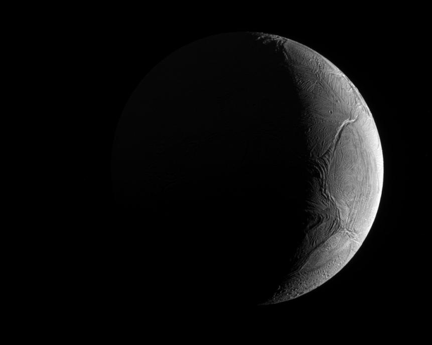Seen from outside, Enceladus appears to be like most of its sibling moons: cold, icy and inhospitable. But under that forbidding exterior may exist the very conditions needed for life.  Over the course of the Cassini mission, observations have shown that Enceladus (313 miles or 504 kilometers across) not only has watery jets sending icy grains into space; under its icy crust it also has a global ocean, and may have hydrothermal activity as well. Since scientists believe liquid water is a key ingredient for life, the implications for future missions searching for life elsewhere in our solar system could be significant.