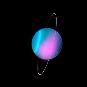 Astronomers have detected X-rays from Uranus for the first time, using NASA’s Chandra X-ray Observatory, as shown in this image from March 2021. This result may help scientists learn more about this enigmatic ice giant planet in our solar system.  Uranus is the seventh planet from the Sun and has two sets of rings around its equator. The planet, which has four times the diameter of Earth, rotates on its side, making it different from all other planets in the solar system. Since Voyager 2 was the only spacecraft to ever fly by Uranus, astronomers currently rely on telescopes much closer to Earth, like Chandra and the Hubble Space Telescope, to learn about this distant and cold planet that is made up almost entirely of hydrogen and helium.
