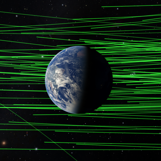 Visualizing the trajectories through the Solar System of asteroids discovered by ADAM, with Earth in the foreground.The asteroid trajectories in background are several times the distance of the Earth to the Sun away.