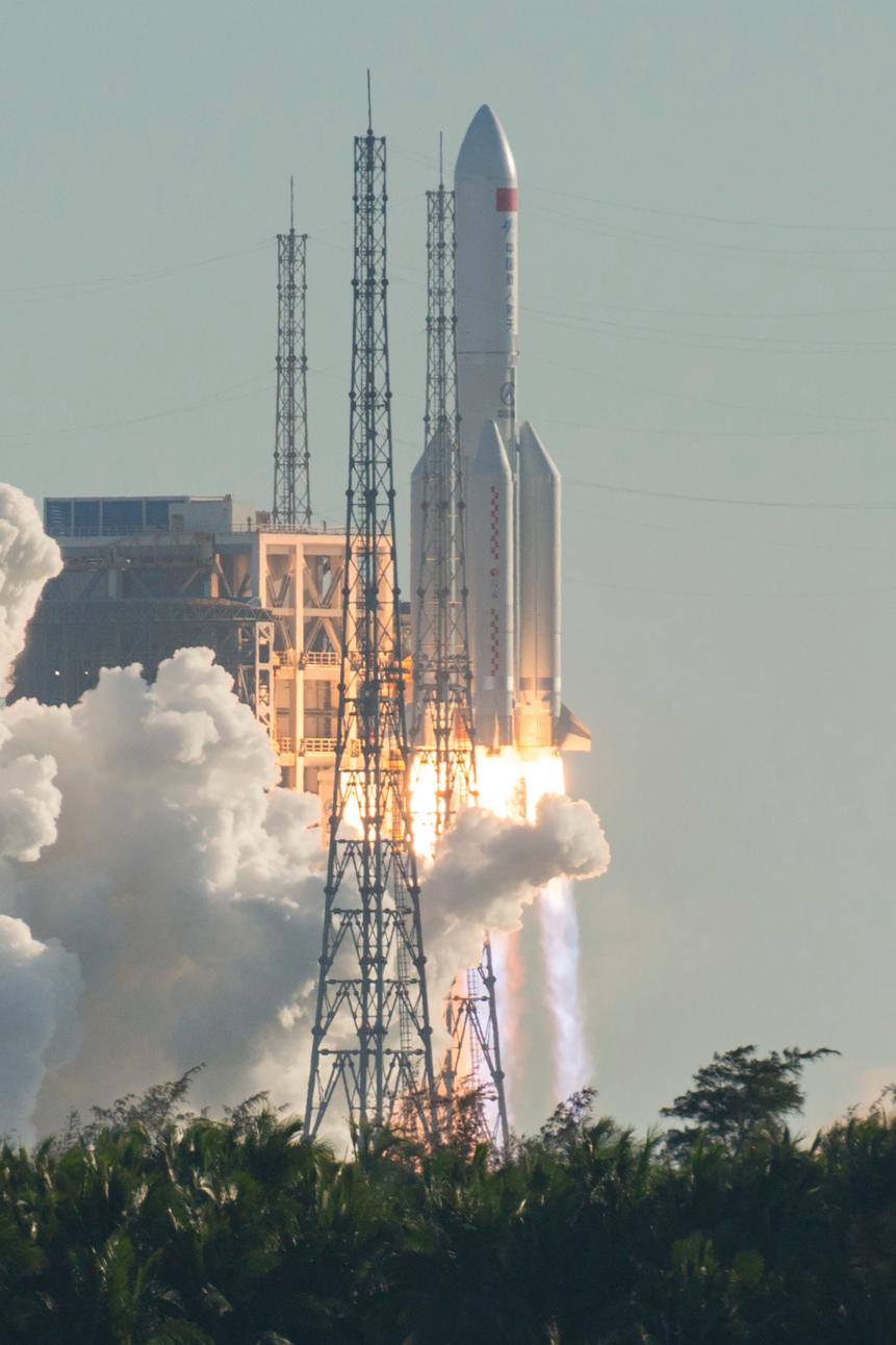 A Long March 5B rocket lifts off from the Wenchang launch site on China's southern Hainan island on May 5, 2020. - Chinese state media reported the "successful" launch of a new rocket on May 5, a major test of its ambitions to operate a permanent space station and send astronauts to the Moon. (Photo by STR / AFP) / China OUT (Photo by STR/AFP via Getty Images)